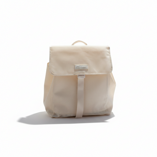 Little Ocean The Everything Beach Bag in cream mesh with adjustable straps and a spacious 60L capacity.